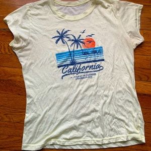 Retro California Palm Tree Sunset Flamingo Logo | Mild Neon Yellow | T-Shirt